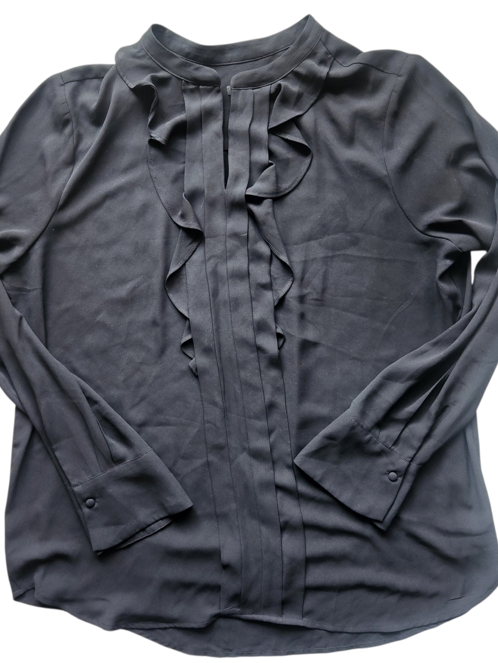 Ann Taylor Black Ruffle-Front Blouse